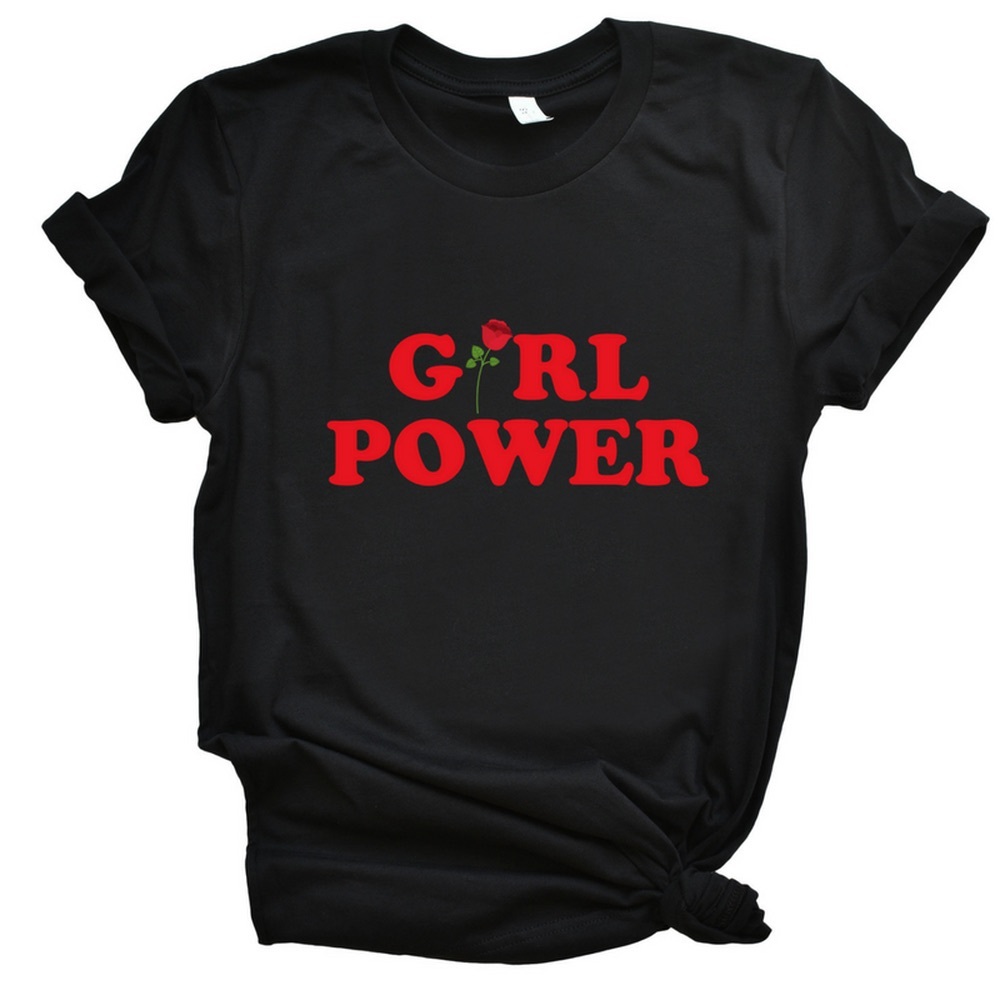 Short Sleeve Girl Power Black Boho Graphic Tshirt Tee